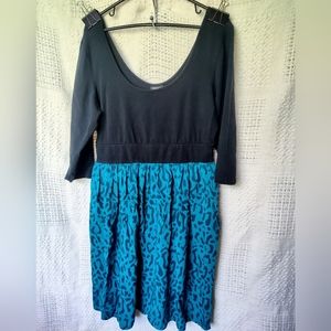 Torrid Size 1 Scoop Neck 1/2-3/4 Sleeve Animal Print Blue Black Dress
